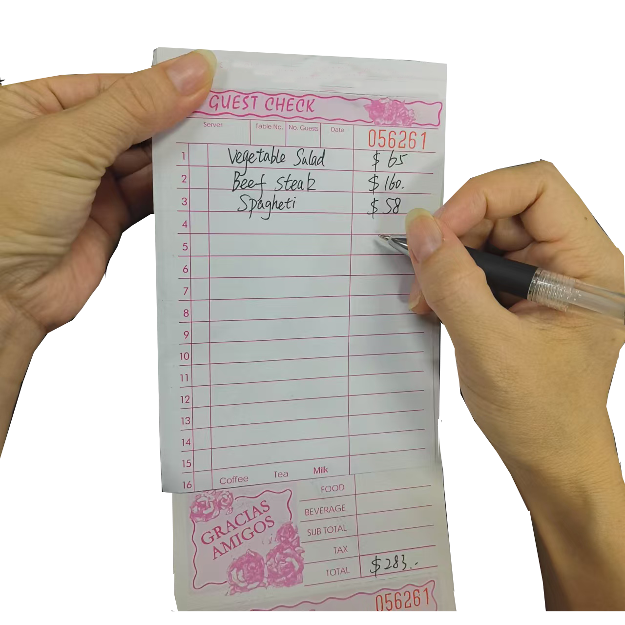 Guest check book for restaurant